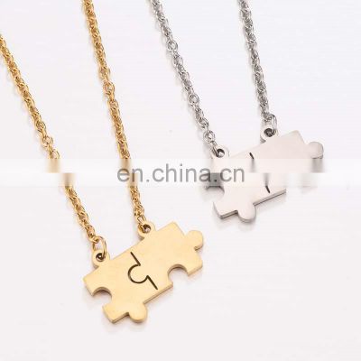 Stainless Steel Puzzle Pendant Necklace Mens Womens Couples Necklace Best Friend Jewelry Smooth Double Puzzel Lock Choker