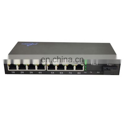 8X10/100M  POE ports 1310 1550nm 20km distance single mode fiber optic media converter