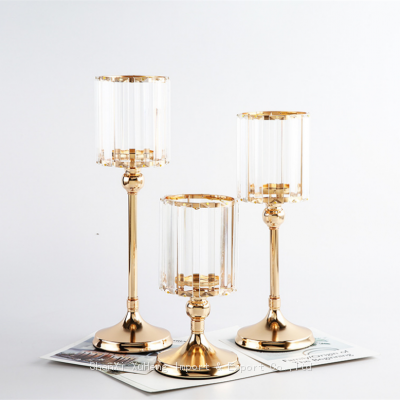 Hot-Selling Cylinder Shape Gold Crystal Candle Holders Table Decorations Crystal Tea Light Candle Holders