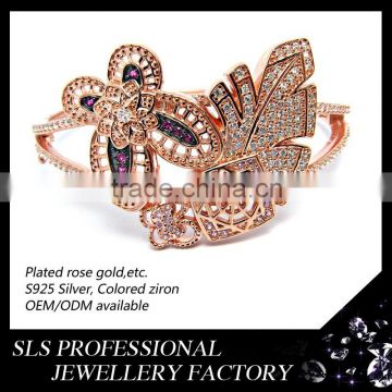 2015 fashion 925 silver flower bangles rhodium plated two tone bangladesh bangle SLS jewelry