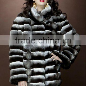 horizontal style genuine chinchilla fur coat