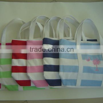 2016 new design cotton canvas stripe beach bag tote bag