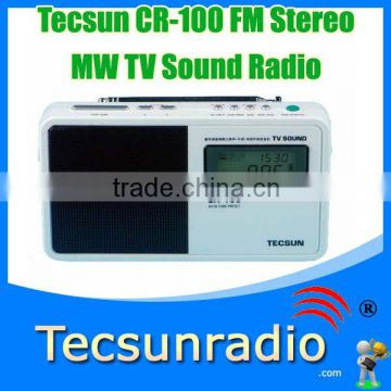 Retail-Wholesale Tecsun CR-100 FM Stereo MW TV Sound Pll Synthesized Radio wenhaimei