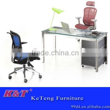stainless steel office table with glass top