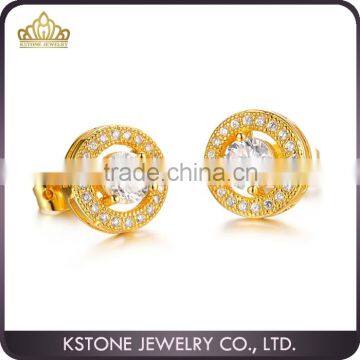 KSTONE Gold Round White Diamond Cooper Stud Earrings