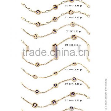 14K Solid Gold Turkish Evil Eye Bead Charm Amulet Bracelet for Chid