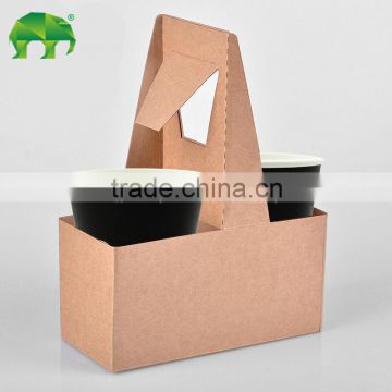High quality two cups kraft paper cup holder with handle take away coffee