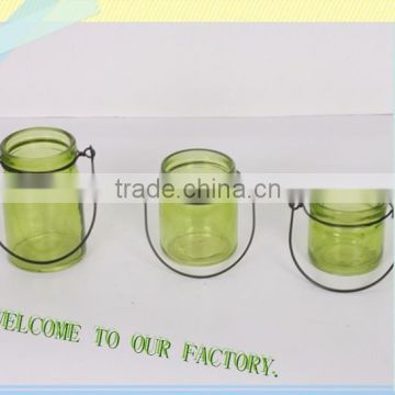 3pcs colored glass lantern with metal wire