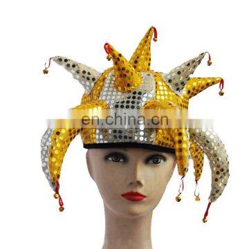 MCH-1188 Party Carnival funny velvet wholesale adult yellow white sequin Joker Hat with bells