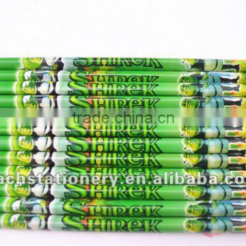 2012 new arrival HB triangle cartoon pencils set with top tip, 12pcs/set.