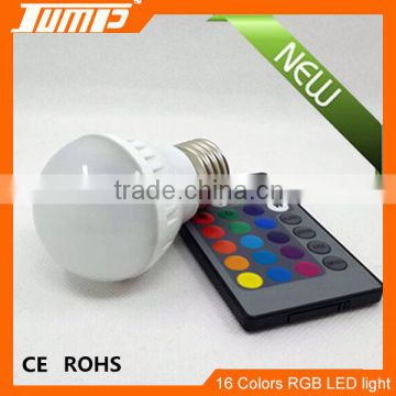 Factory directly sale IR remote control E27 16 colors AC85~265V RGB light