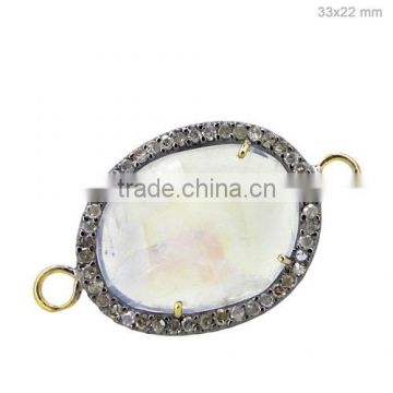 Huge Supplier for 14K Gold rainbow Moonstone Pave Diamond Connector 925 Sterling Silver Connector Findings 14K Gold Connector