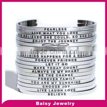 wholesale fashion jewelry engaved plain stainless steel bracelet cuff for women