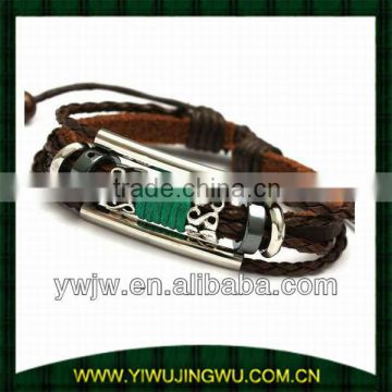 Adjustable Green Twined Men Leather Bracelet(JW-G2615)
