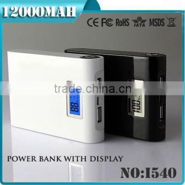 2015 hot sale 12000mah powerbanks portable battery led indicator light power bank