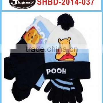 2014 new fashion lovely bear kid's knitted scarf hat golves