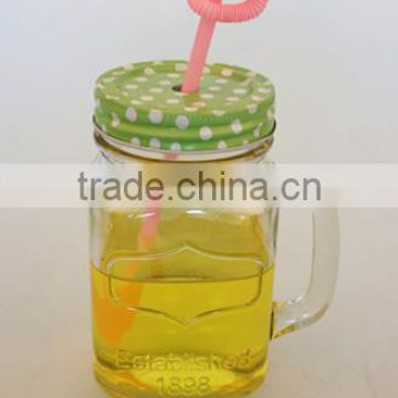 2014 new design mason jar glass jam jar with handle