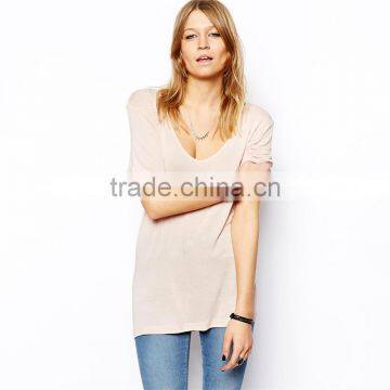 Womens deep v neck short sleeve plain peruvian cotton t shirt