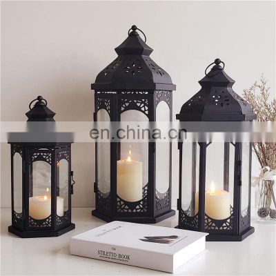 HOT SELL Wholesale Set Of 3 Lanterns Garden Candle Holder Camping Iron Lantern For Home Decoration