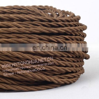 2/3 Core Brown - Vintage BRAIDED TWISTED WOVEN SILK FABRIC LAMP FLEXIBLE CABLE WIRE CORD LIGHT