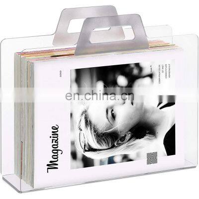 Transparent Acrylic Magazines Holder Stand with 2 Handles for Office, Home Storage