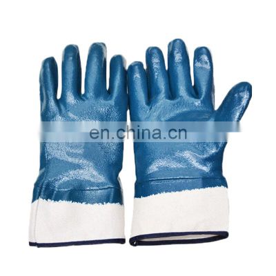 Abrasion resistant work gloves safe cuff blue nitrile fully coated jersey lining working nitrile gloves