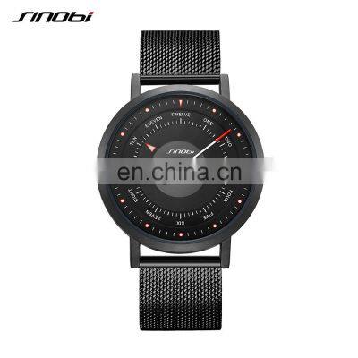 SINOBI Hot Sale Gentleman Wristwatch Creative Dial Watches PU Leather and Steel Watch Custom Logo Man Watch