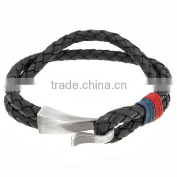 2016 Newest Stainless Steel and Braided Black Leather Bracelet