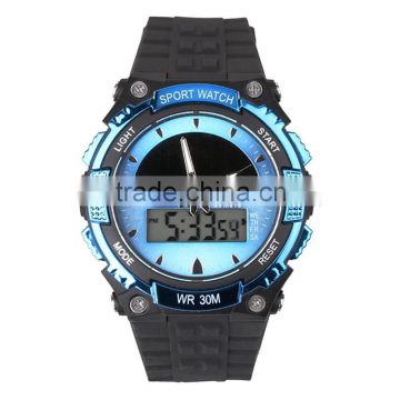 Sanda Men's Outdoor Sports Watch Waterproof Solar Power Dual Time Analog Digital Wristwatch - Black/Blue