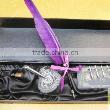 Noble Packing Purple Promotional Feather Pen Set 2014 New Style