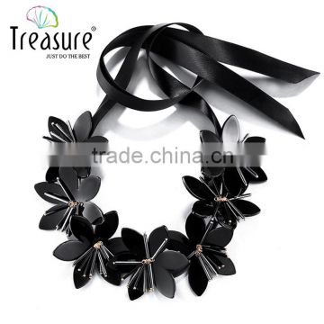2015 factory best price acrylic turkish necklace, handmade black flower necklace for party girl
