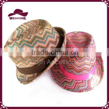 Girls' Chevron Fedora with Solid Color Band