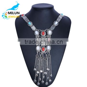Jewelry manufacturer china wholesale Bohemia national wind natural stone tassle maxi necklace