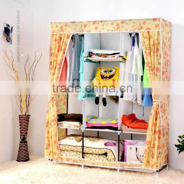 Yellow Cute Portable Wardrobe Clothes Rack Shelves Closet Storage Organizer