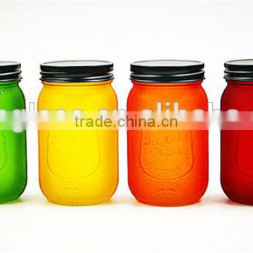 Colorful flower Model Clear mason jar mug with straw lid 4 colors