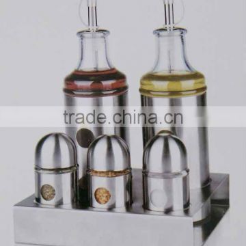 shining stainless steel coated glass cruet with metal rack