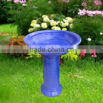 Blue Glazed Birdbath for garden decoration