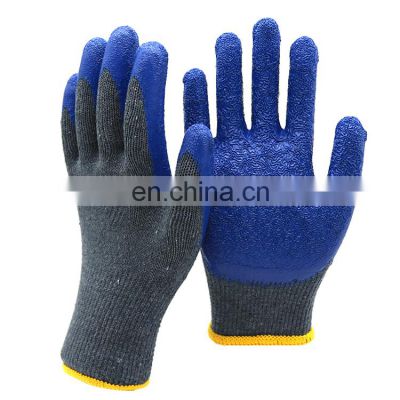 10G Economic Knitted Cotton Blue Cheap Working Safety Latex Construction Gloves Grey Shell