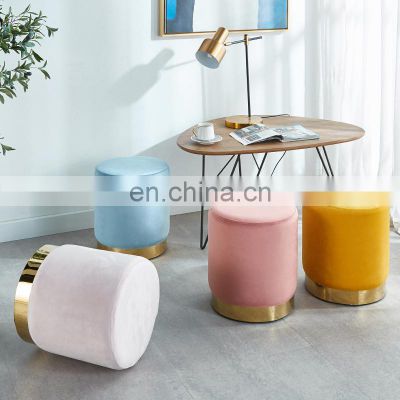 Stool New Sale Dining Round Modern Indoor Home Luxury Foot Step Living Room Furniture Gold Metal Chairs Velvet Ottoman Stools
