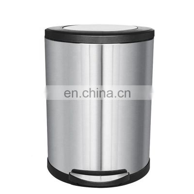 Household stainless steel fingerprint proof trash can with soft closed dustbin swing cover foot pedal bin 13 gallon trash can
