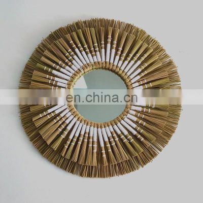Wholesale Seagrass Round Straw mirror and touches of white Art Decor Manufacturer Vietnam Supplier
