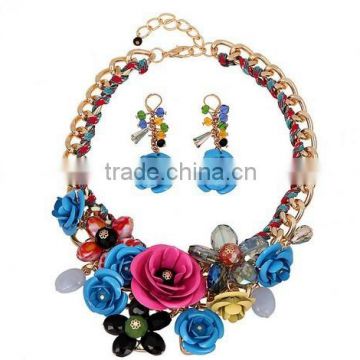 Fashion trendy classic Big flower charm pendant choker necklaces set gold plated link chain alloy fine jewelry for women girls