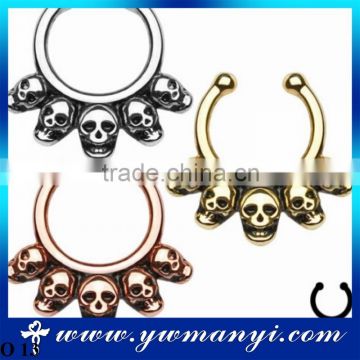No Piercing Fake Nose Stud Five Skull Septum Hanger Clip-On Fake Nose Ring Piercing Body Jewelry O 13
