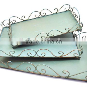 Rectangular french style antique metal serving tray