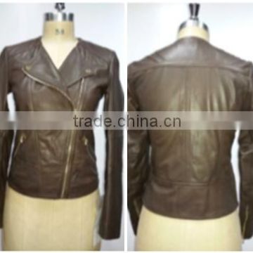 Sheep Leather Jacket Made Through Tumbled Treatment. Color Md. Cocco