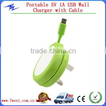 Wholesale Colorful UK Plug Mini USB Wall Charger with 1M USB Cable for iphone