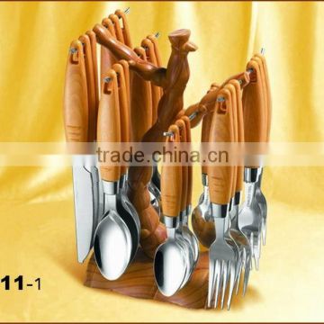 Stainless Steel Cutlery Set - wood grain plastic handle handle