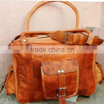 real goat leather travel bag/pure leather luggage bag/leather weekend bag