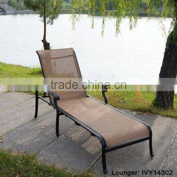 outdoor furniture cast aluminum sling fabric sun lounger poolside adjustable-height recliner #IVY14302