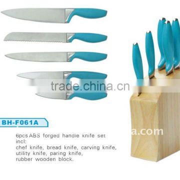 6pcs/set stainless steel kitchen knife set with block,plastic handle ,